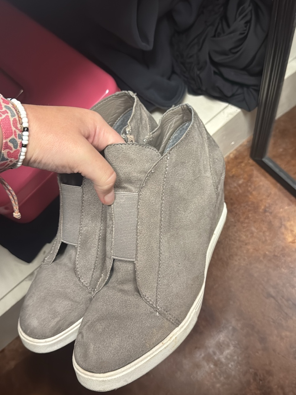 Wedge Sneaker Boot in Taupe Suede